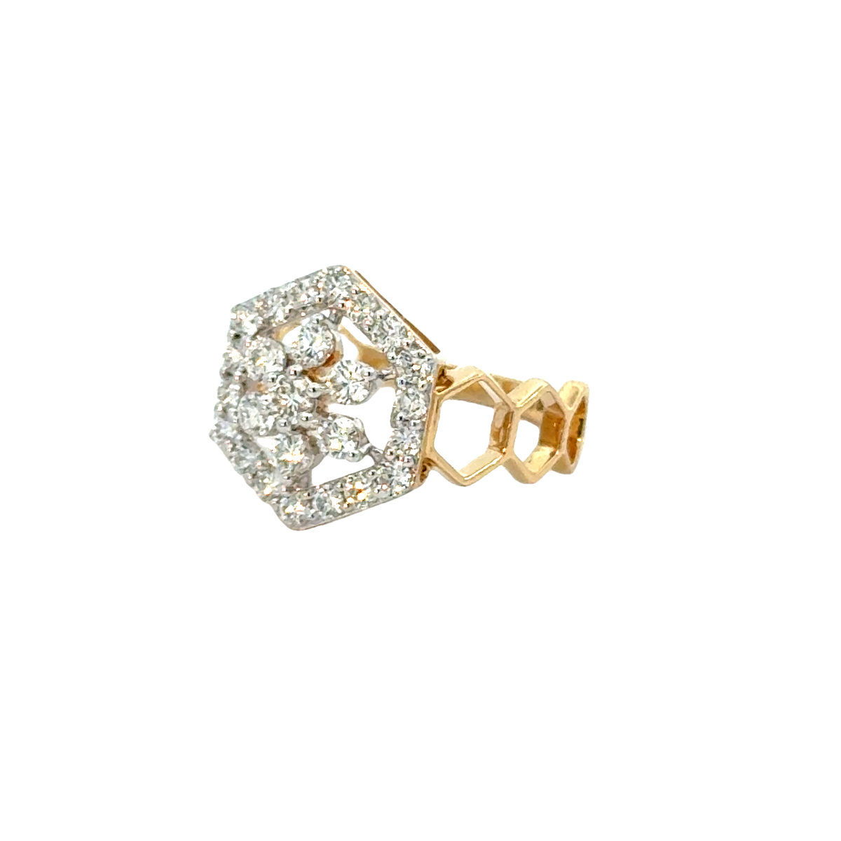 18k Yellow Gold and Diamond Hexagon Band Fancy Ring in size 5.5 and total gold weight of 3.28g