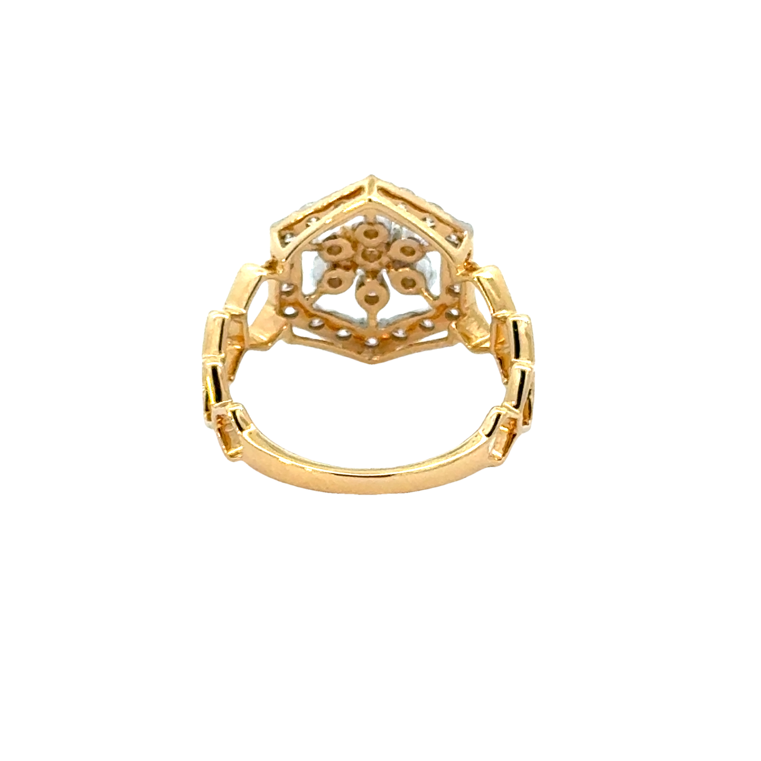 18k Yellow Gold and Diamond Hexagon Band Fancy Ring in size 5.5 and total gold weight of 3.28g