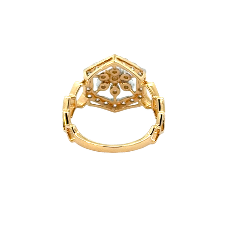 18k Yellow Gold and Diamond Hexagon Band Fancy Ring in size 5.5 and total gold weight of 3.28g