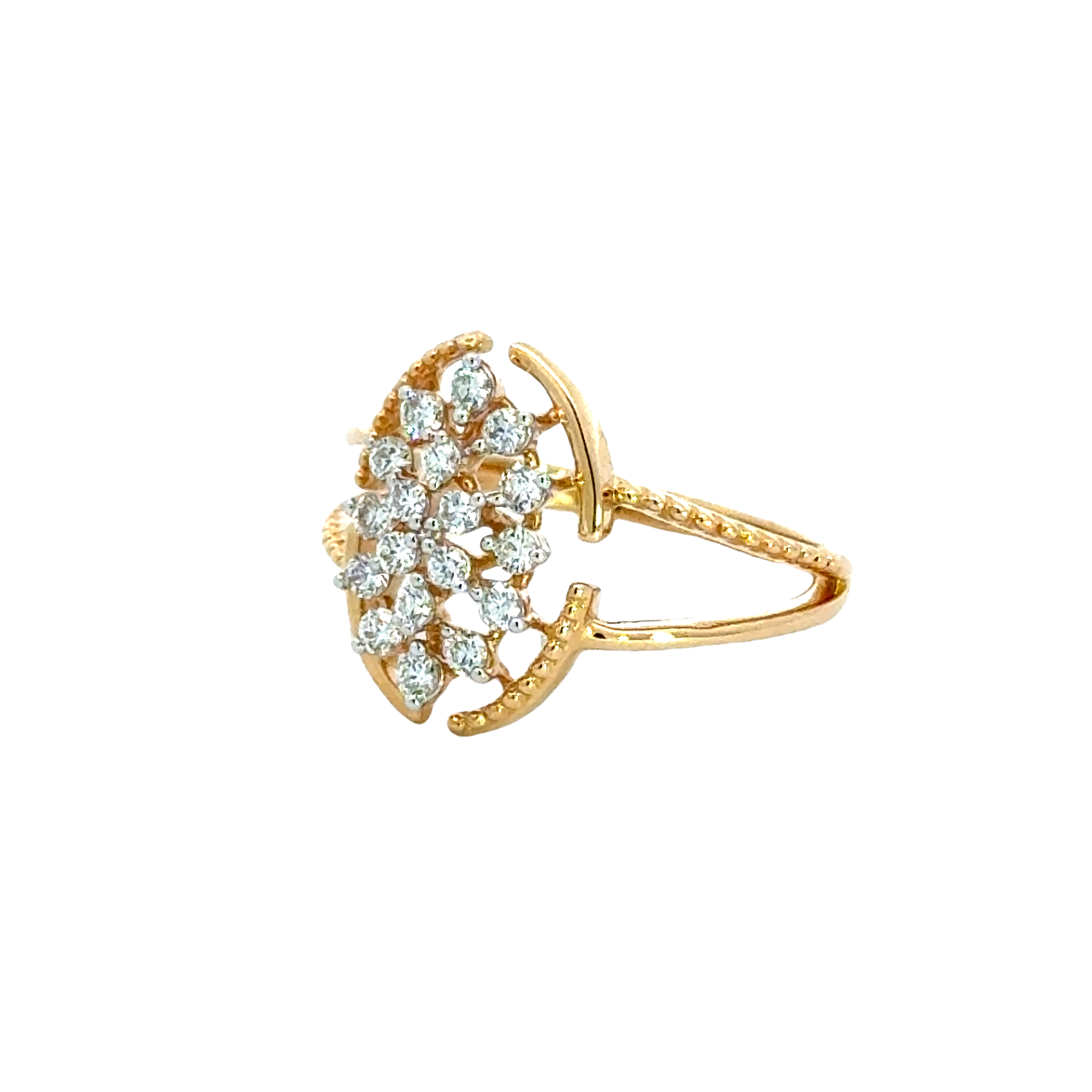 18k Yellow Gold and Diamond Fancy Ring in size 6 and total gold weight of 3.09g