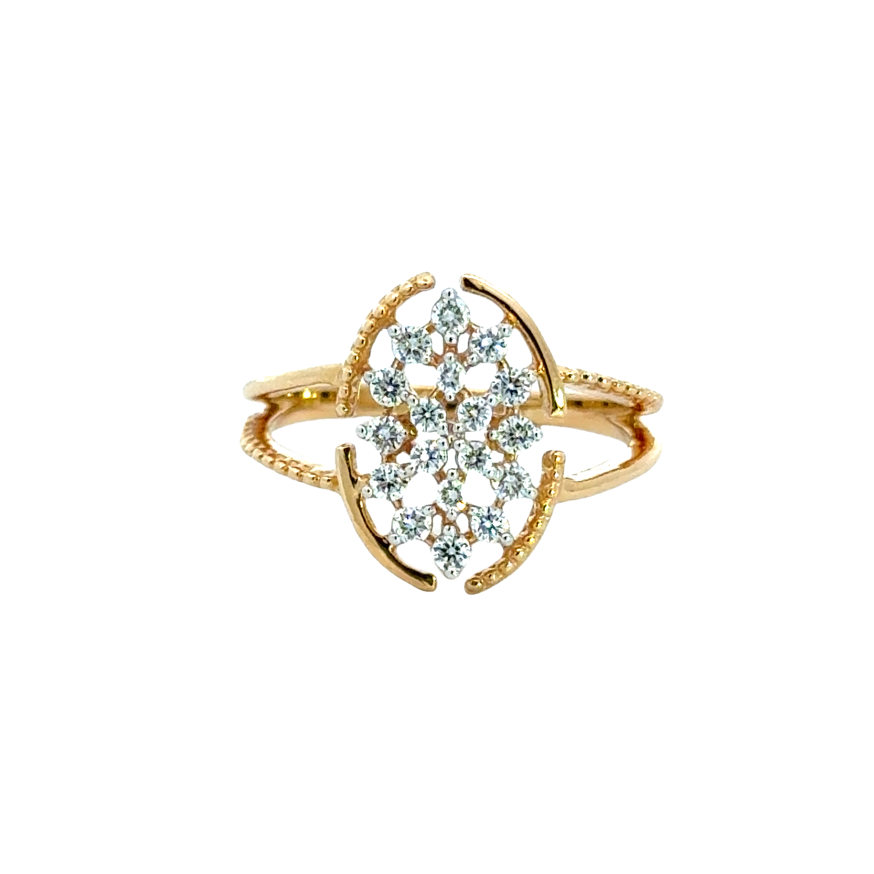 18k Yellow Gold and Diamond Fancy Ring in size 6 and total gold weight of 3.09g