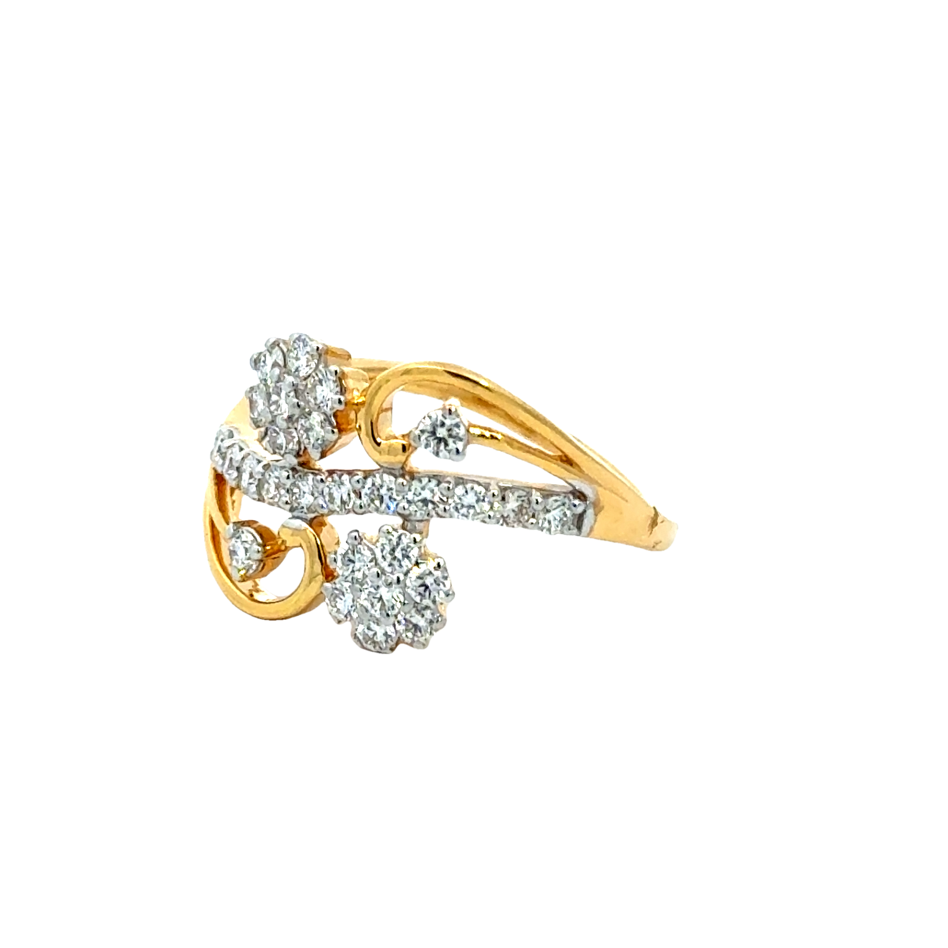 18k Yellow Gold and Diamond Flower Fancy Ring in size 5.5 and total gold weight of 3.28g