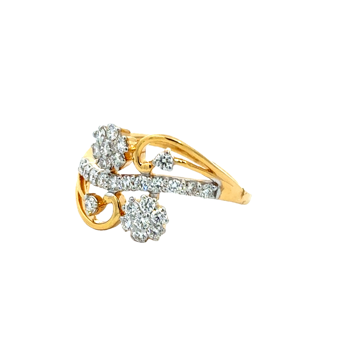 18k Yellow Gold and Diamond Flower Fancy Ring in size 5.5 and total gold weight of 3.28g