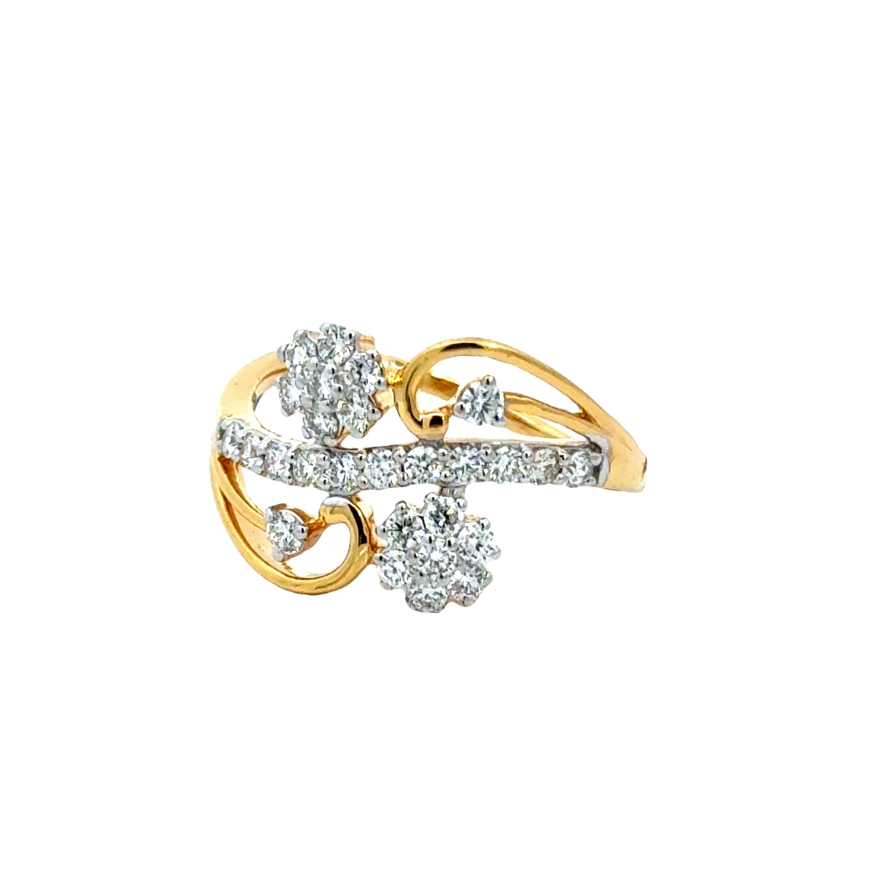 18k Yellow Gold and Diamond Flower Fancy Ring in size 5.5 and total gold weight of 3.28g