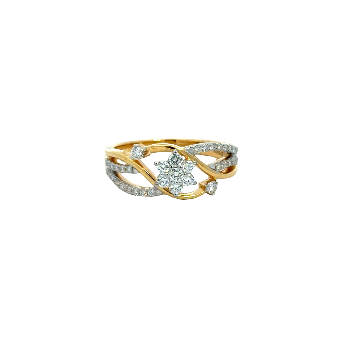 18k Yellow Gold and Diamond Fancy Ring in size 5.5 and total gold weight of 3.26g