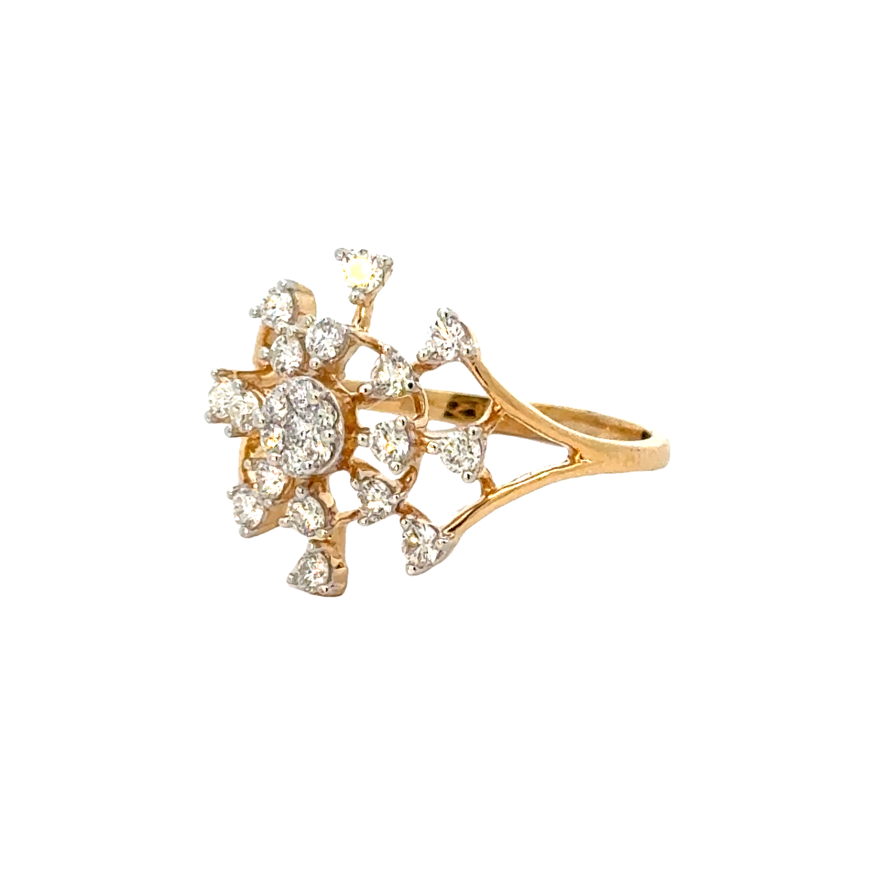 18k Yellow Gold and Diamond Fancy Ring in size 5.5 and total gold weight of 2.71g