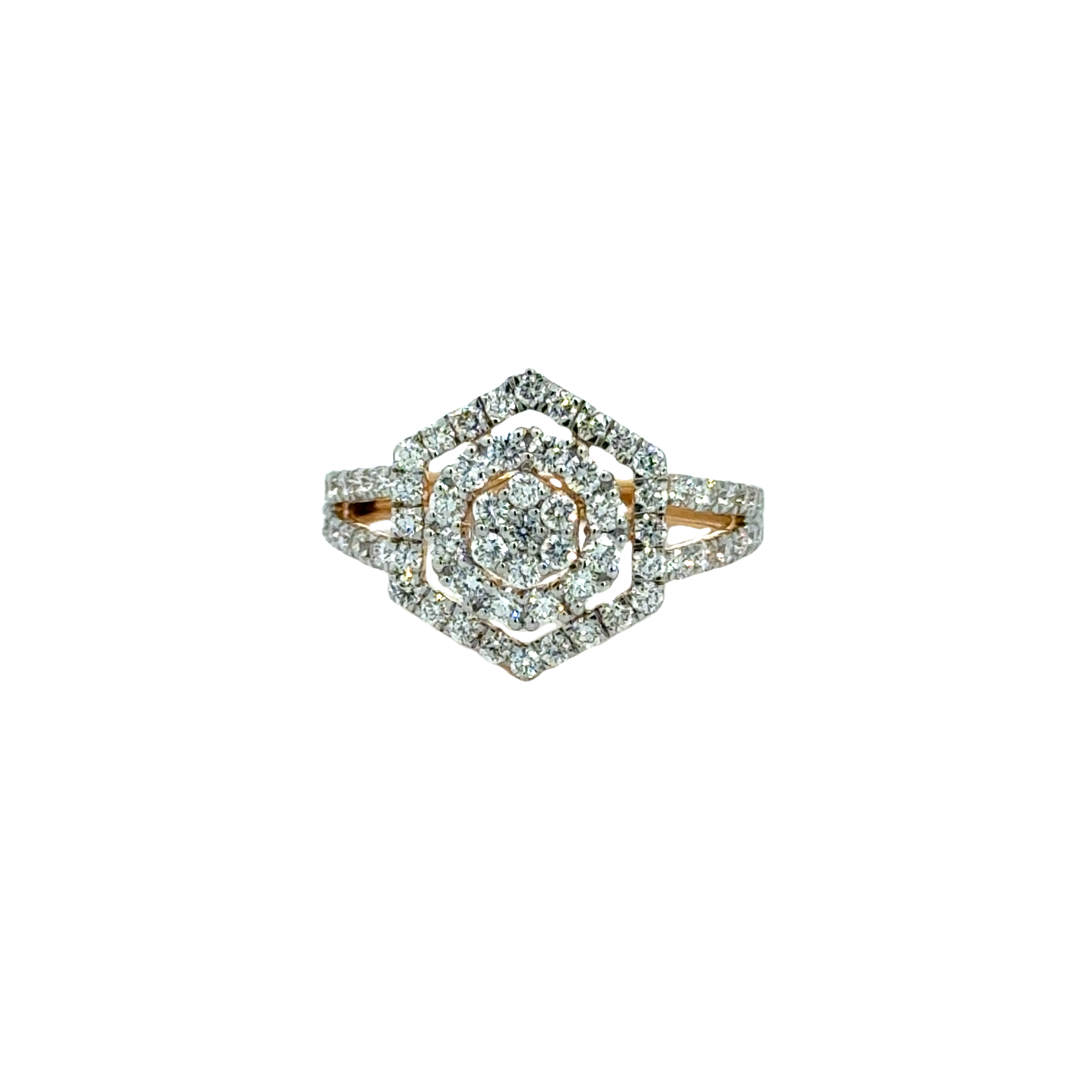 18k Yellow Gold and Diamond Hexagon Sparkle Fancy Ring in size 5.5 and total gold weight of 3.36g