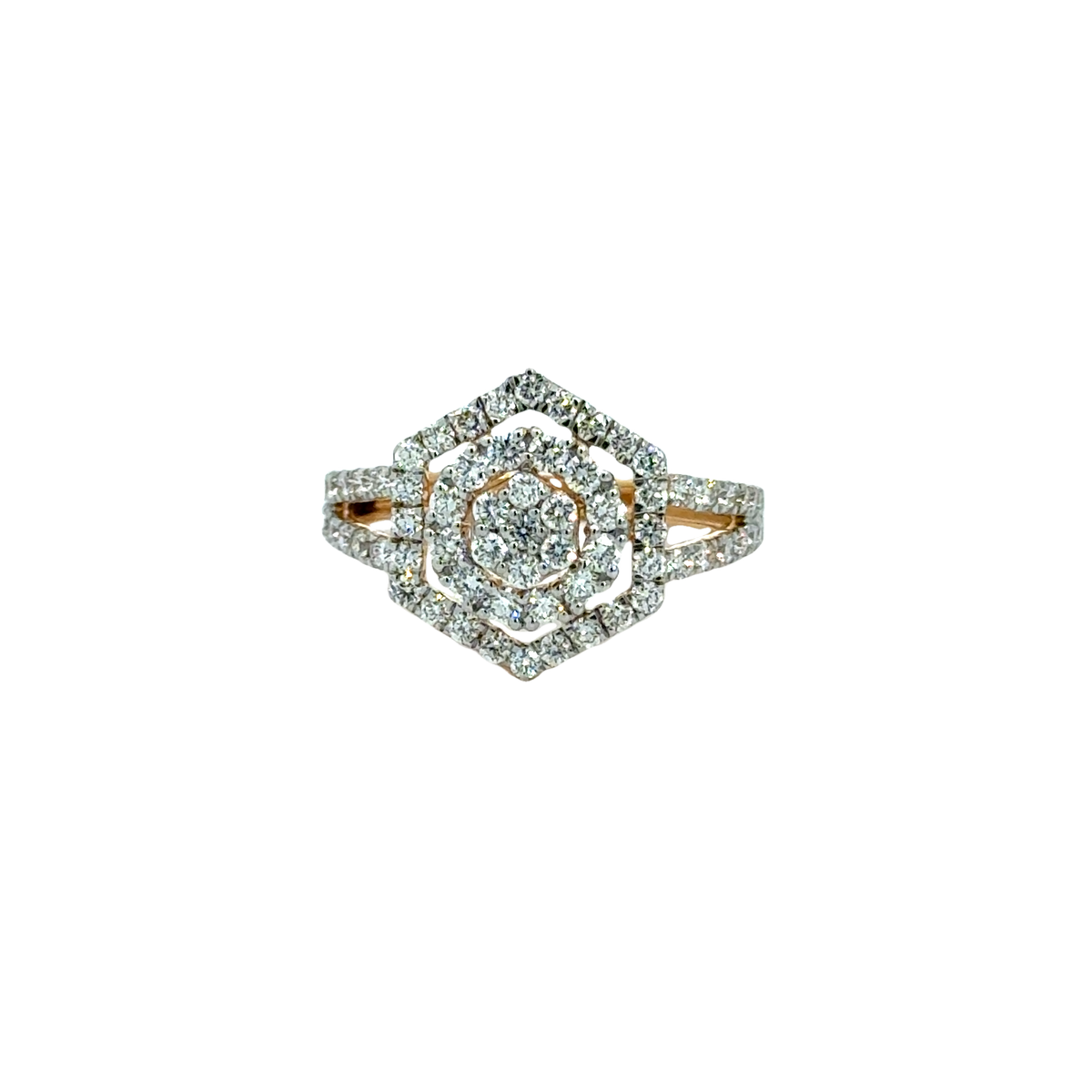 18k Yellow Gold and Diamond Hexagon Sparkle Fancy Ring in size 5.5 and total gold weight of 3.36g