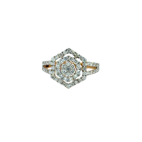 18k Yellow Gold and Diamond Hexagon Sparkle Fancy Ring in size 5.5 and total gold weight of 3.36g