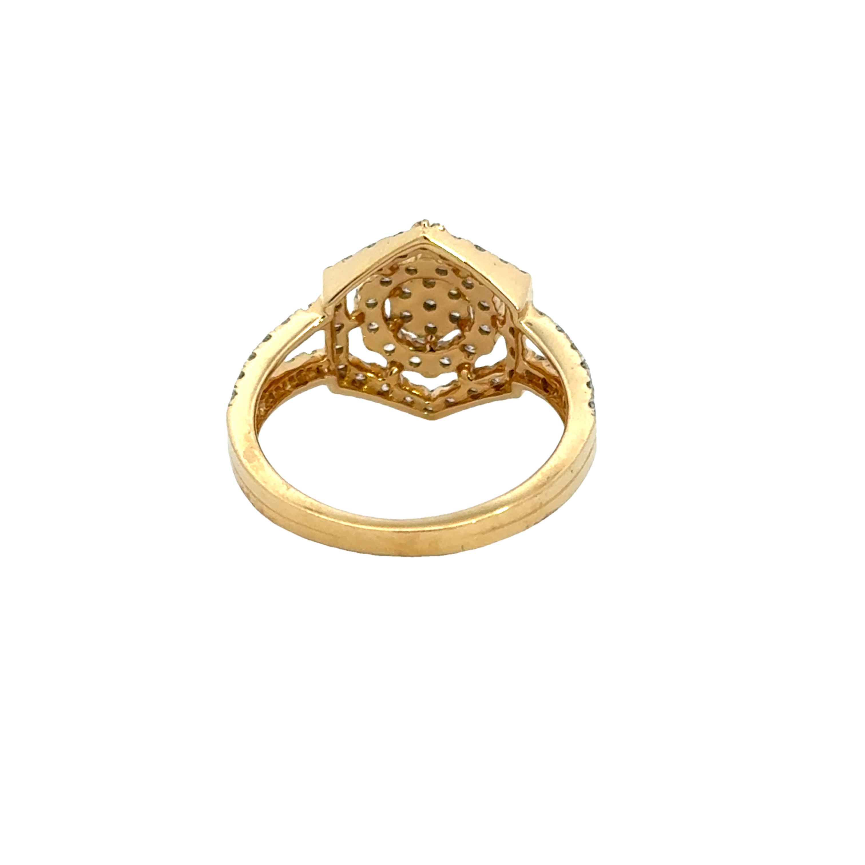 18k Yellow Gold and Diamond Hexagon Sparkle Fancy Ring in size 5.5 and total gold weight of 3.36g