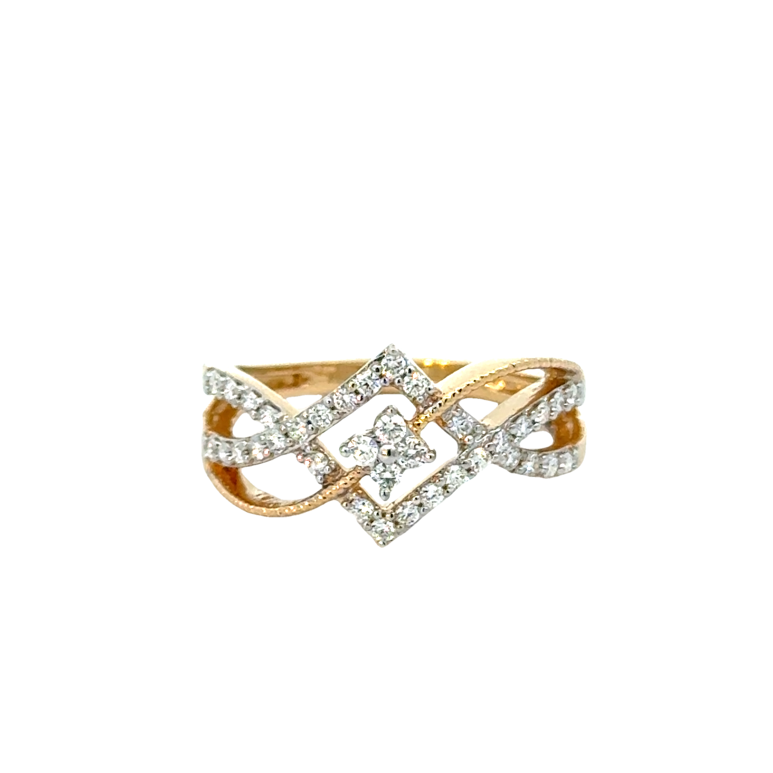 18k Yellow Gold and Diamond Fancy Ring in size 5.5 and total gold weight of 3.21g