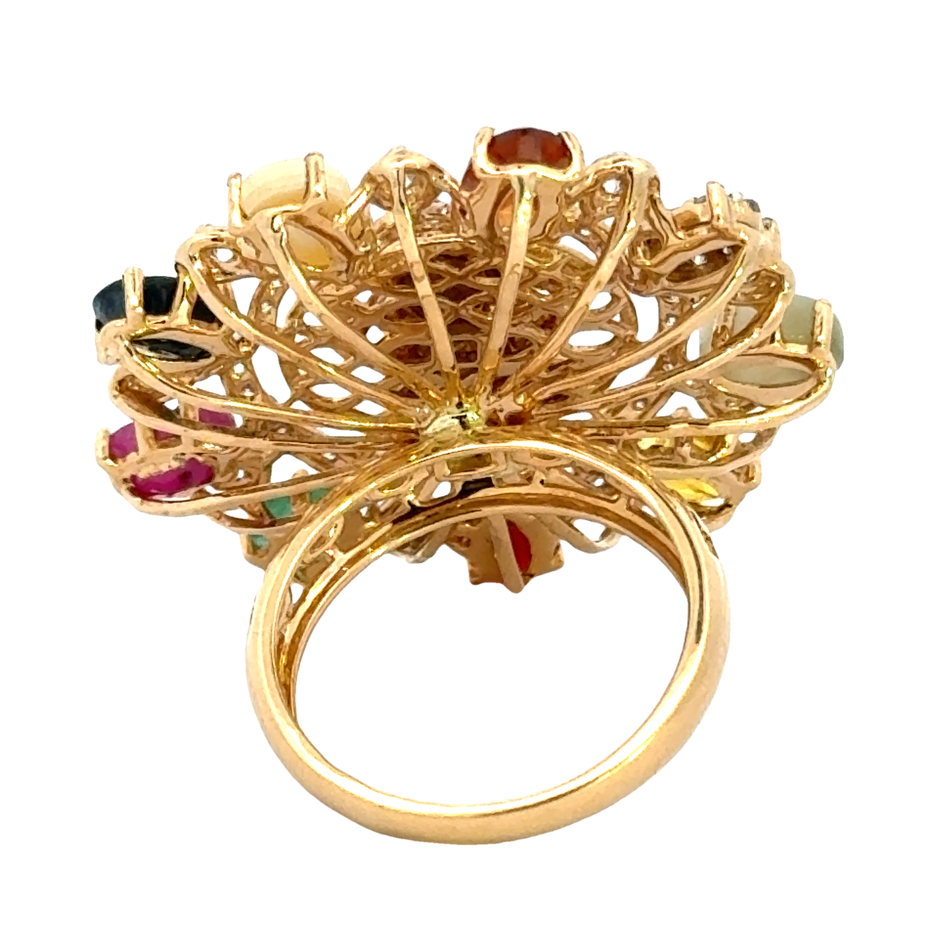 18k Yellow Gold and Diamond Ganesh Navratna Ring in size 5.5 and total gold weight of 9.65g