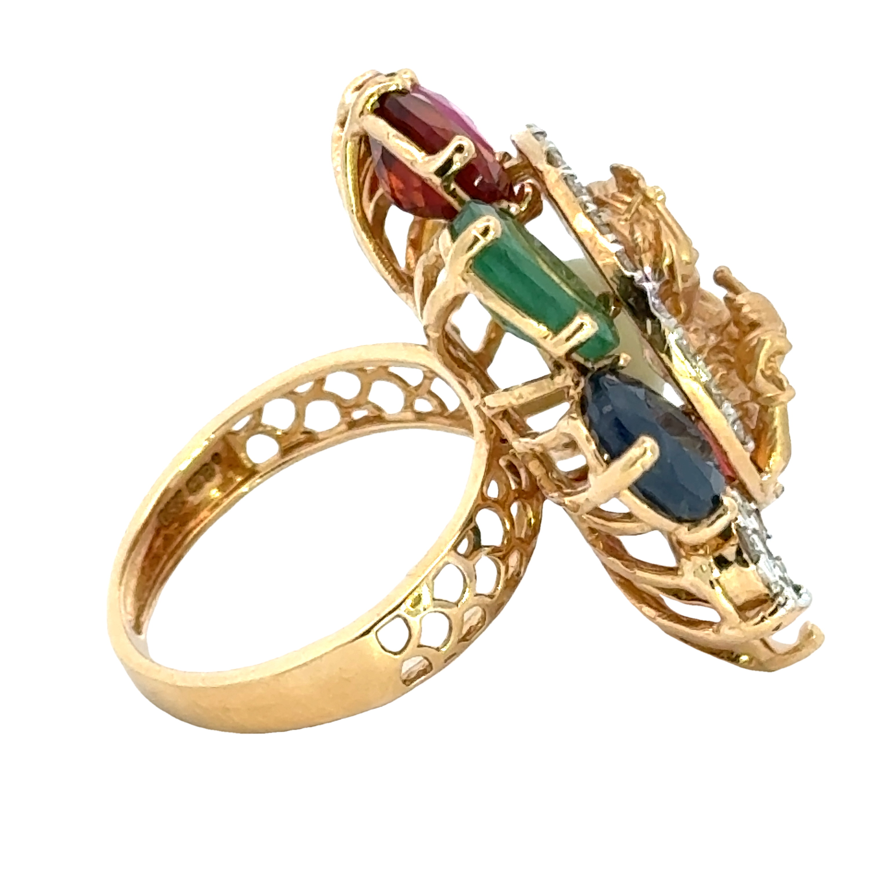 18k Yellow Gold and Diamond Radha-Krishna Navratna Ring in size 5.5 and total gold weight of 12.66g