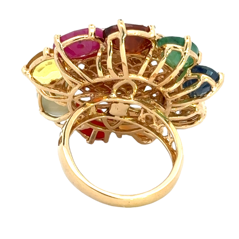 18k Yellow Gold and Diamond Radha-Krishna Navratna Ring in size 5.5 and total gold weight of 12.66g