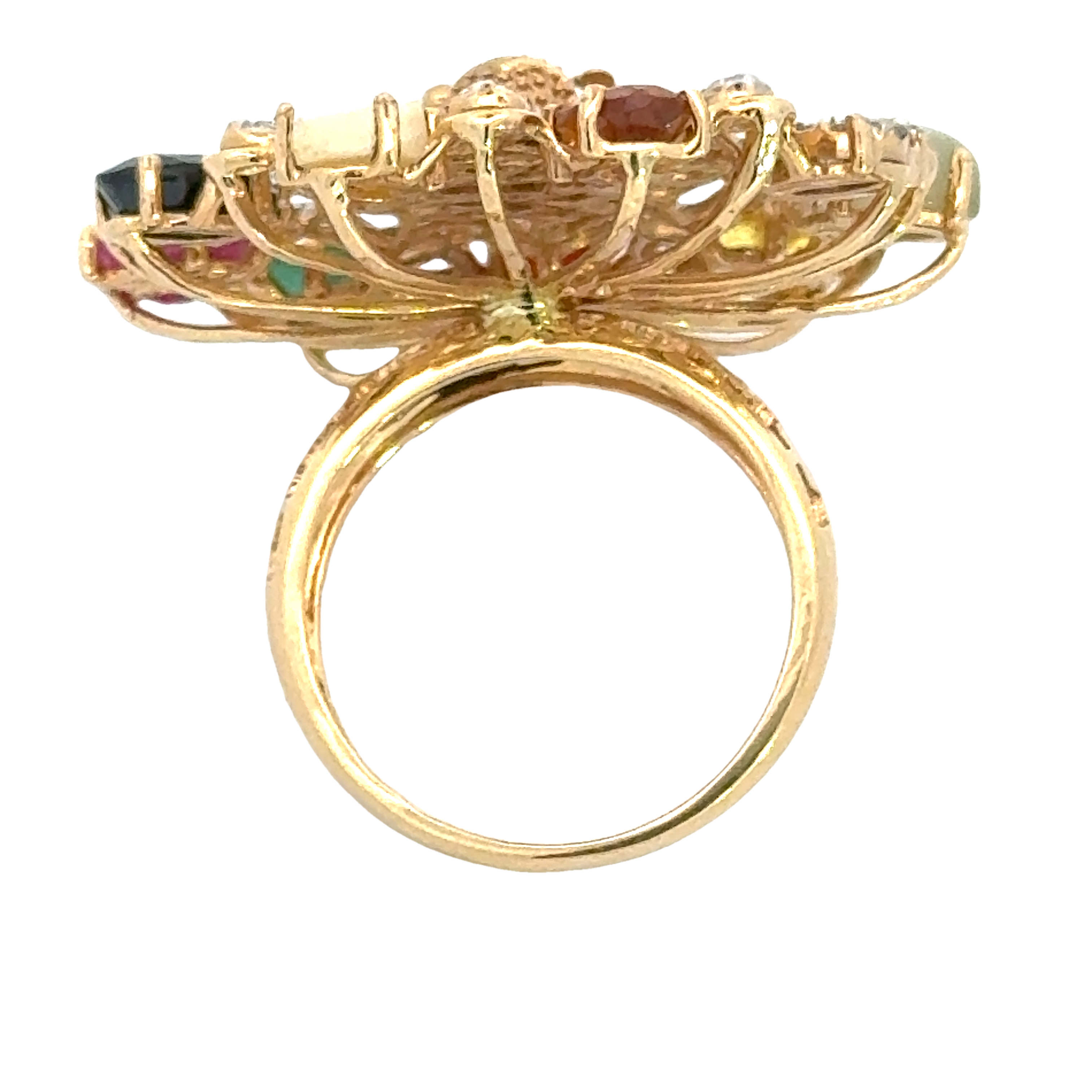 18k Yellow Gold and Diamond Radha-Krishna Navratna Ring in size 5.5 and total gold weight of 12.66g