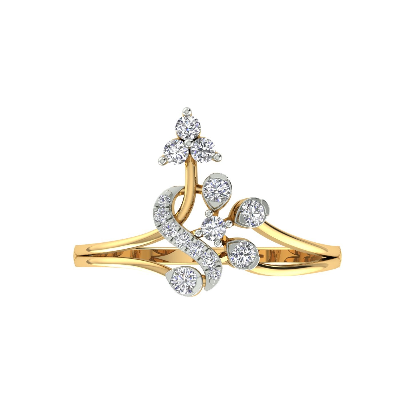 18k Yellow Gold and Diamond Fancy Ring in size 5.5 and total gold weight of 2.09g