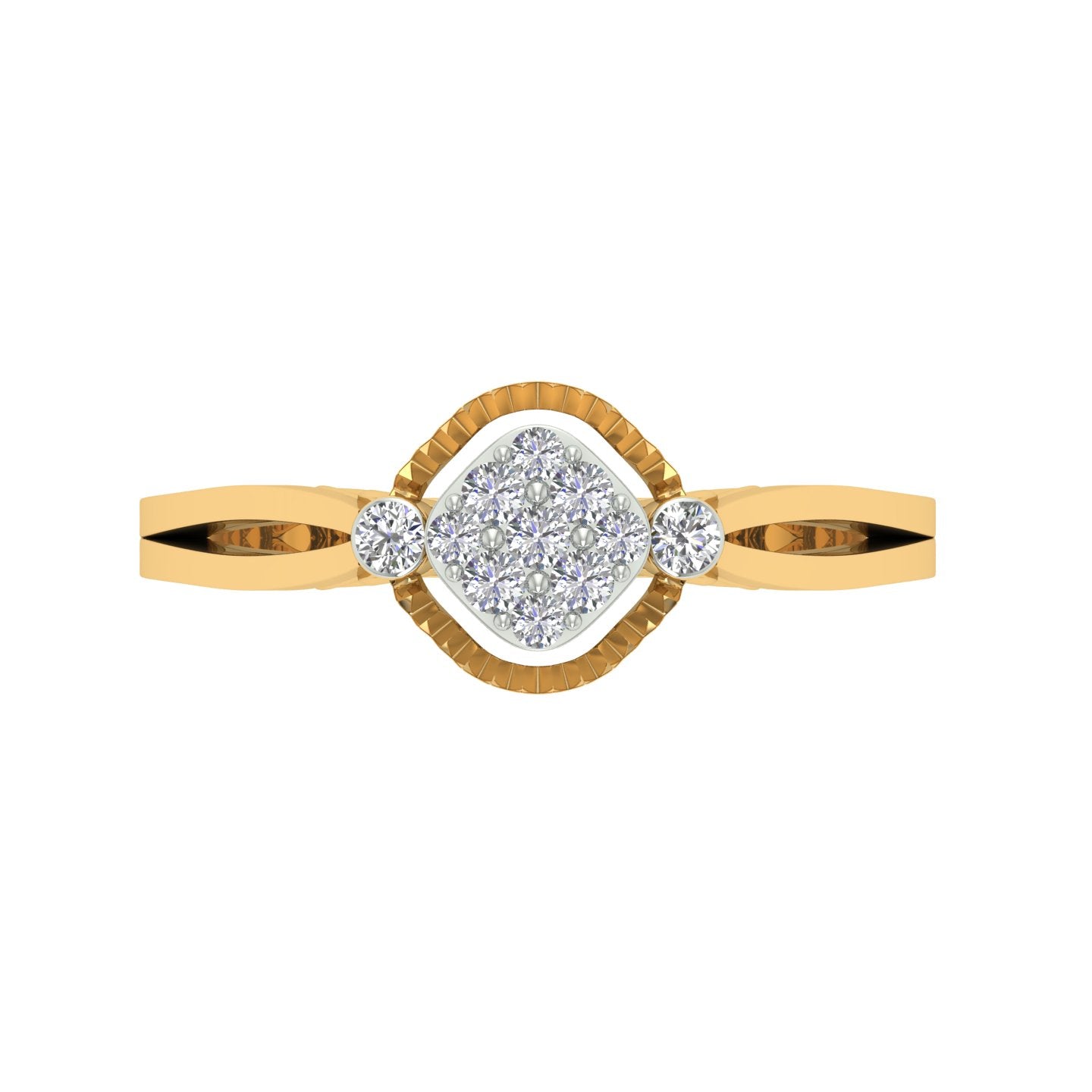 18k Yellow Gold and Diamond Fancy Ring in size 5.5 and total gold weight of 3.41g