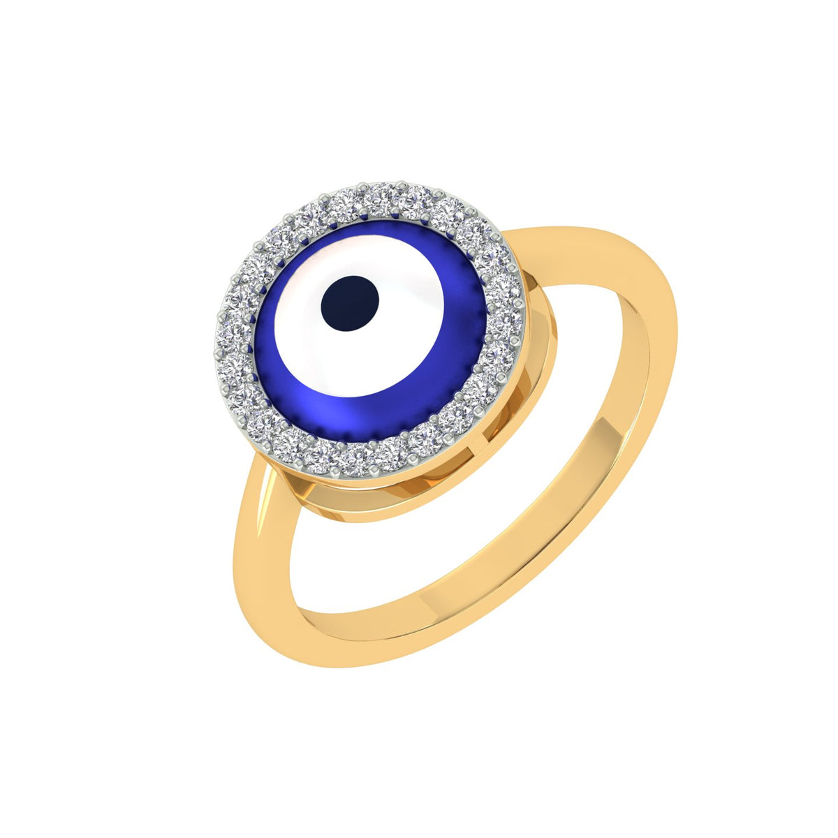 18k Yellow Gold and Diamond evil-eye Religious Ring in size 5.5 and total gold weight of 2.88g