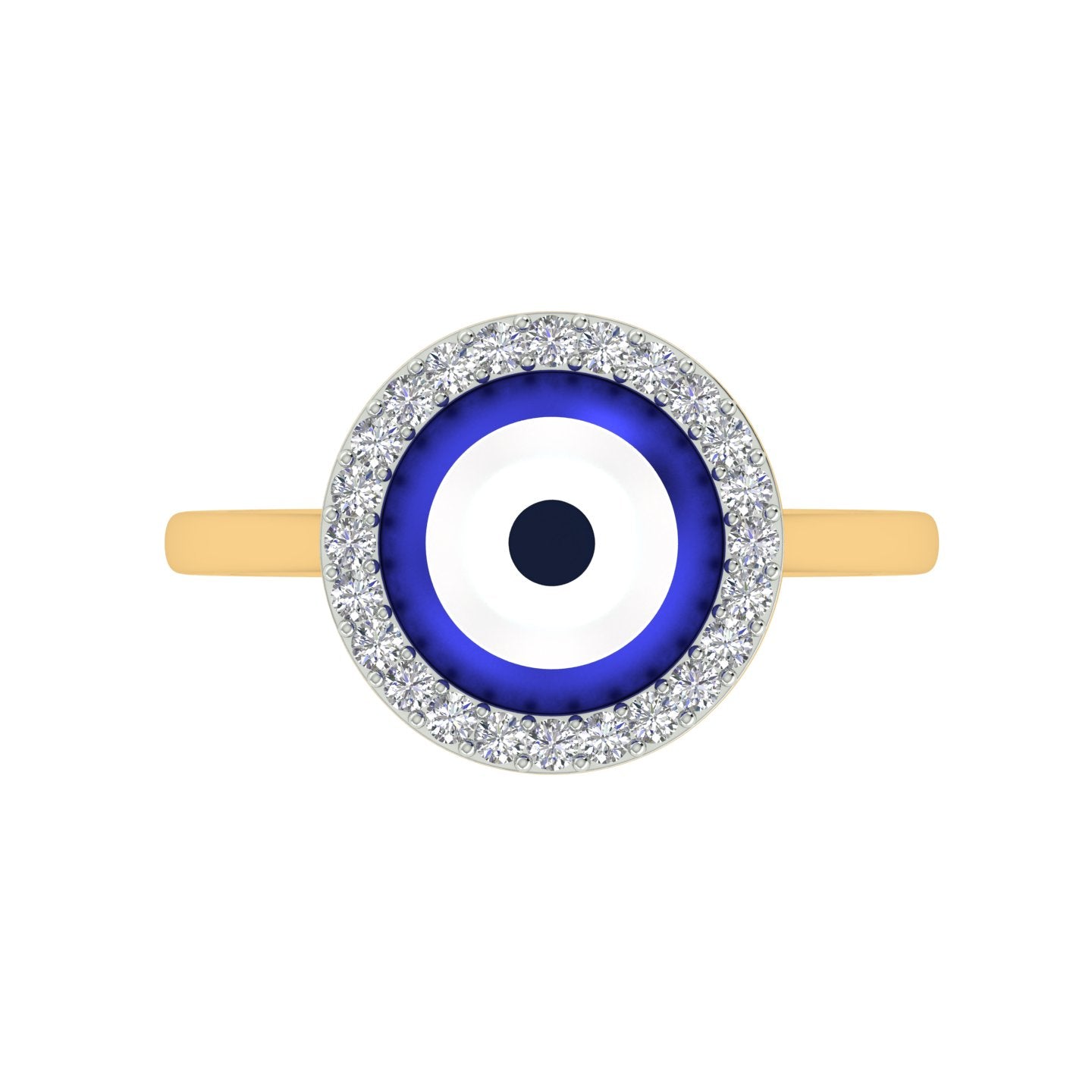 18k Yellow Gold and Diamond evil-eye Religious Ring in size 5.5 and total gold weight of 2.88g