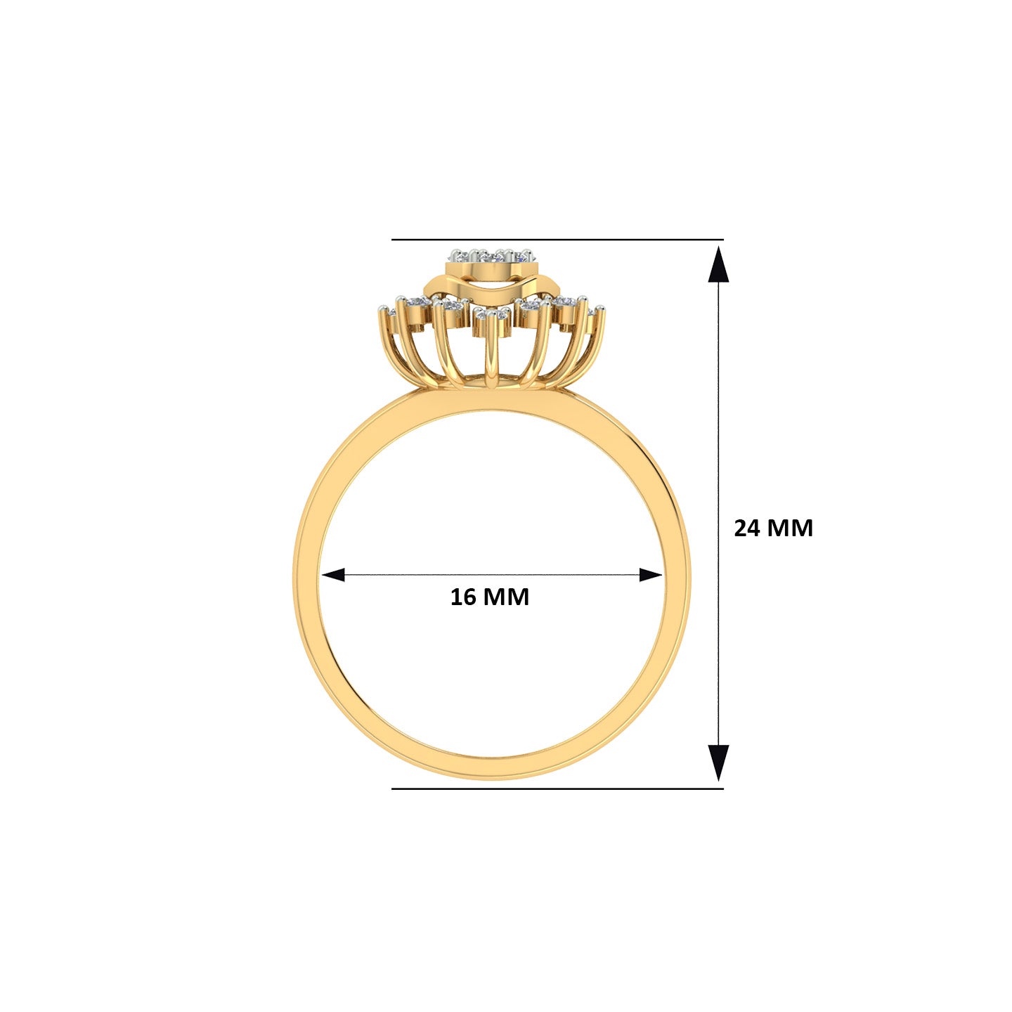 18k Yellow Gold and Diamond Fancy Ring in size 5.5 and total gold weight of 2.28 gm