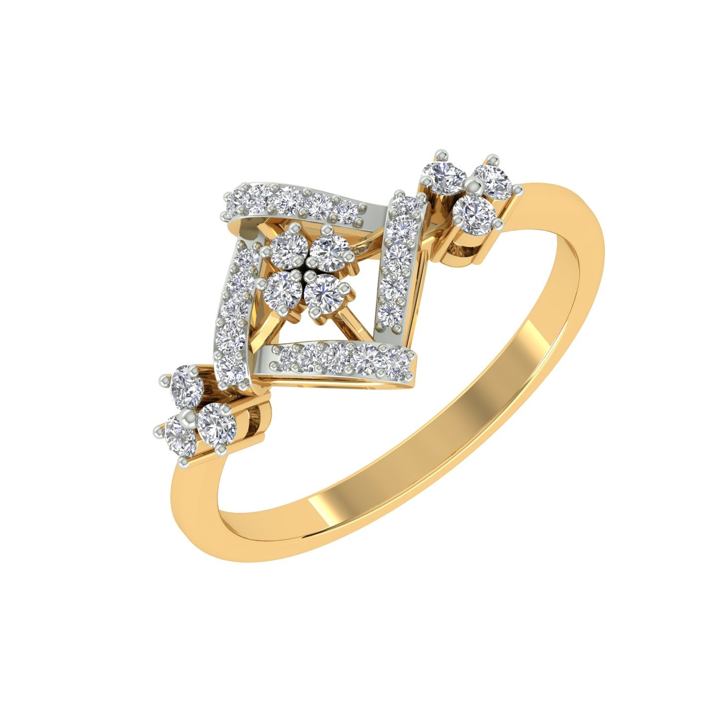 18k Yellow Gold and Diamond Fancy Ring in size 5.5 and total gold weight of 1.93 gm