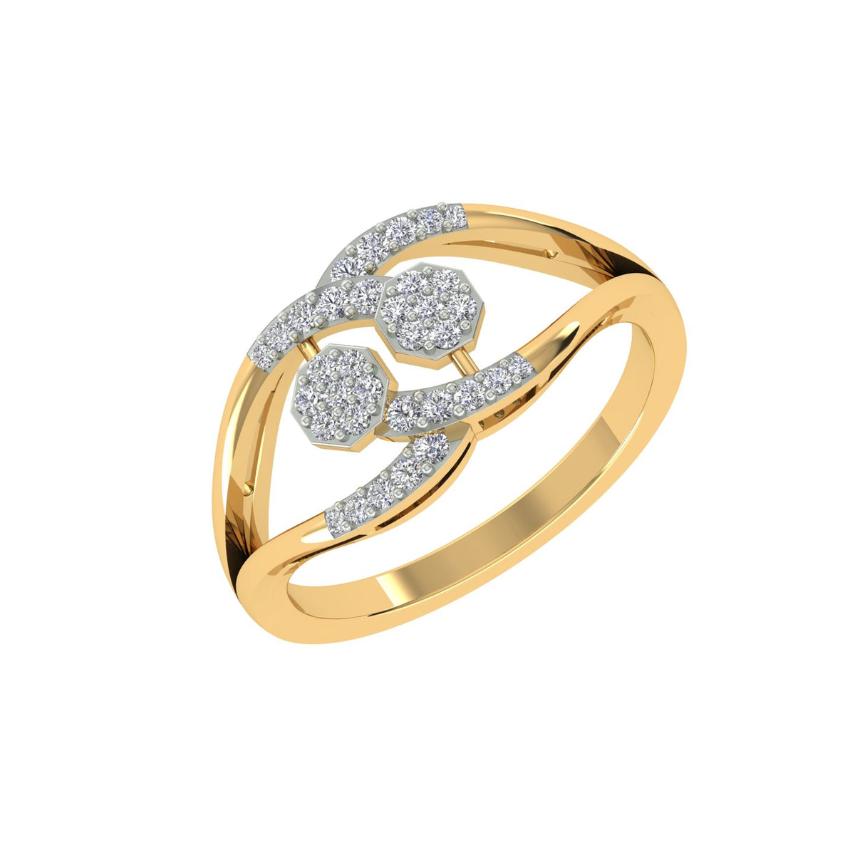 18k Yellow Gold and Diamond Fancy Ring in size 5.5 and total gold weight of 2.29g