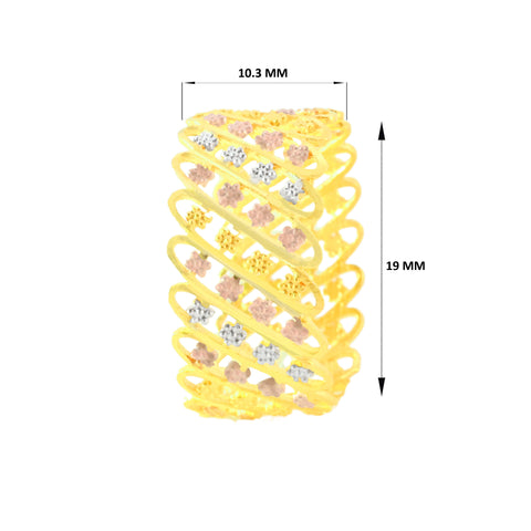 22k Three-Tone Gold Shimmering Fancy Band Ring in size 9 and total gold weight of 3.47g