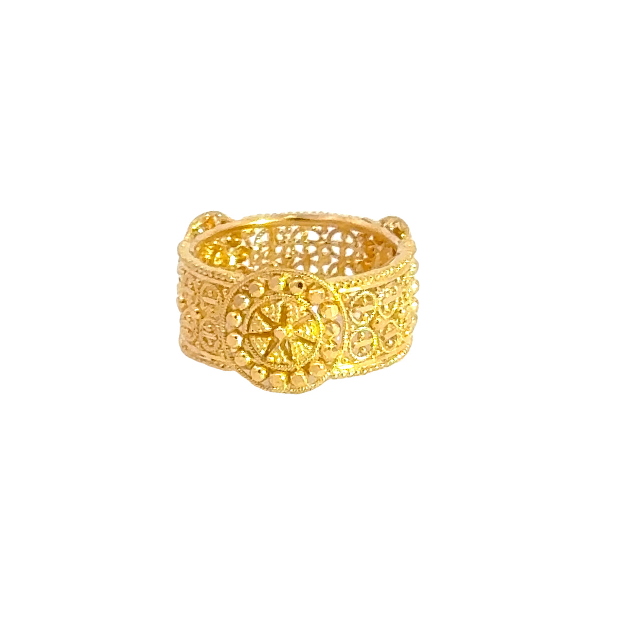 22k Yellow Gold Band Fancy Filigree Ring measuring 6