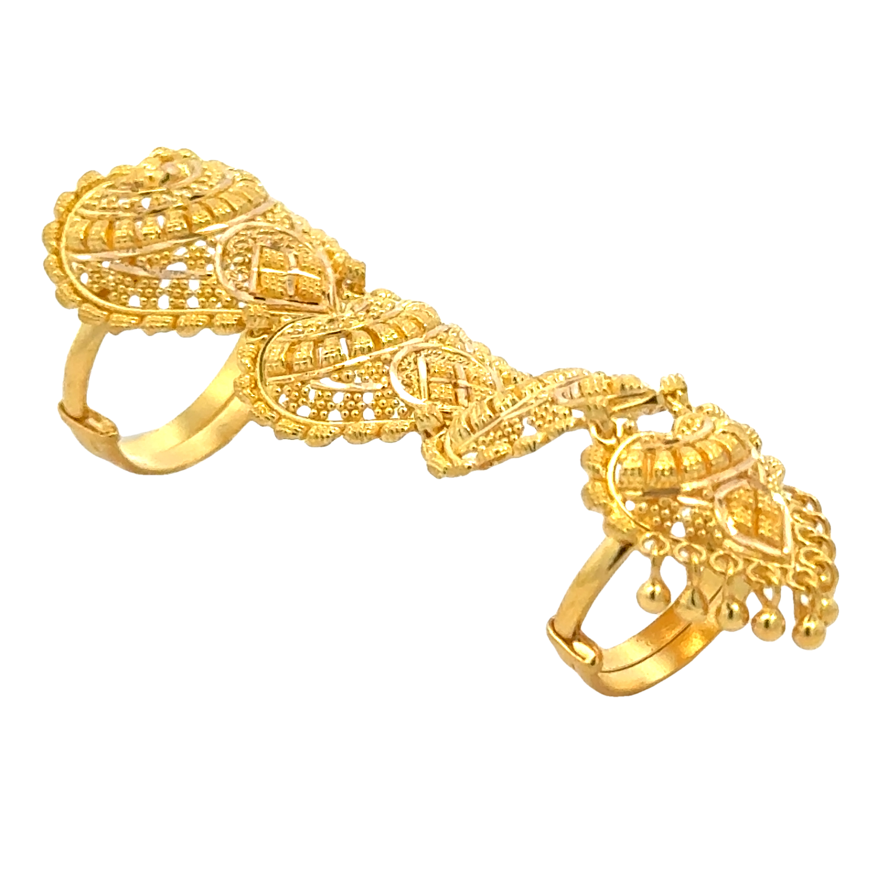 22k Yellow Gold Adjustable Whole Finger Filigree Ring in size 5 and total gold weight of 12g