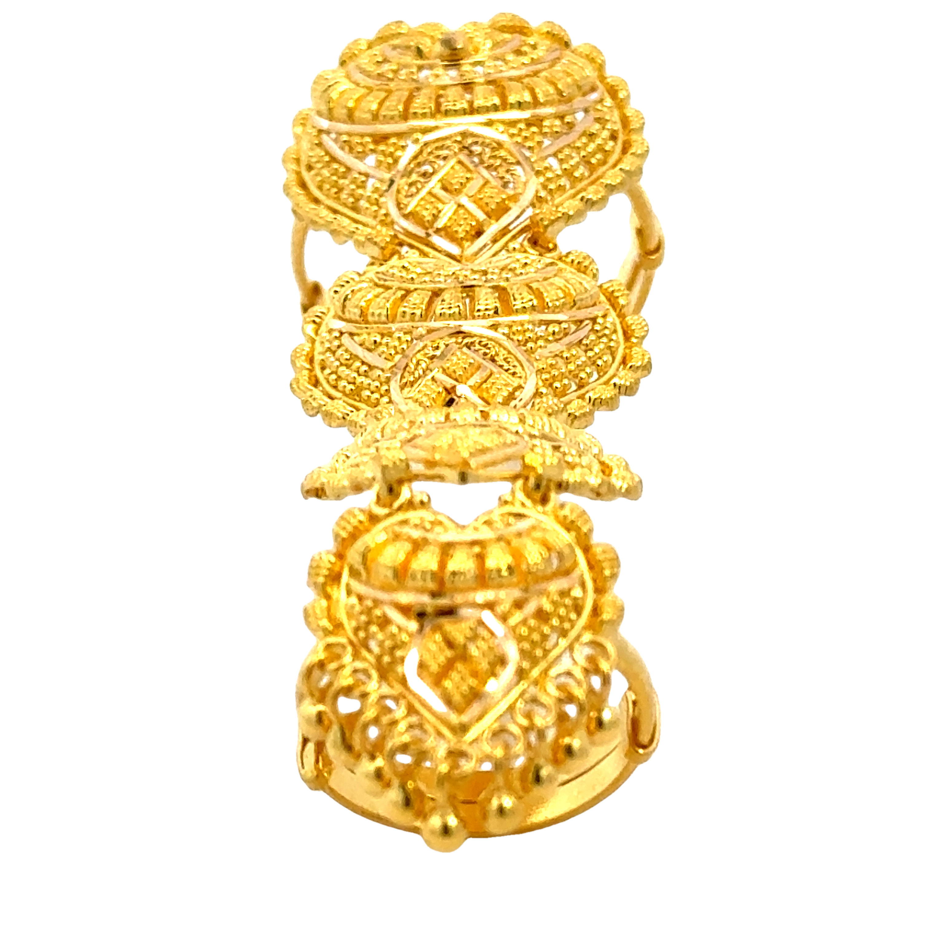 22k Yellow Gold Adjustable Whole Finger Filigree Ring in size 5 and total gold weight of 12g