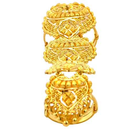 22k Yellow Gold Adjustable Whole Finger Filigree Ring in size 5 and total gold weight of 12g