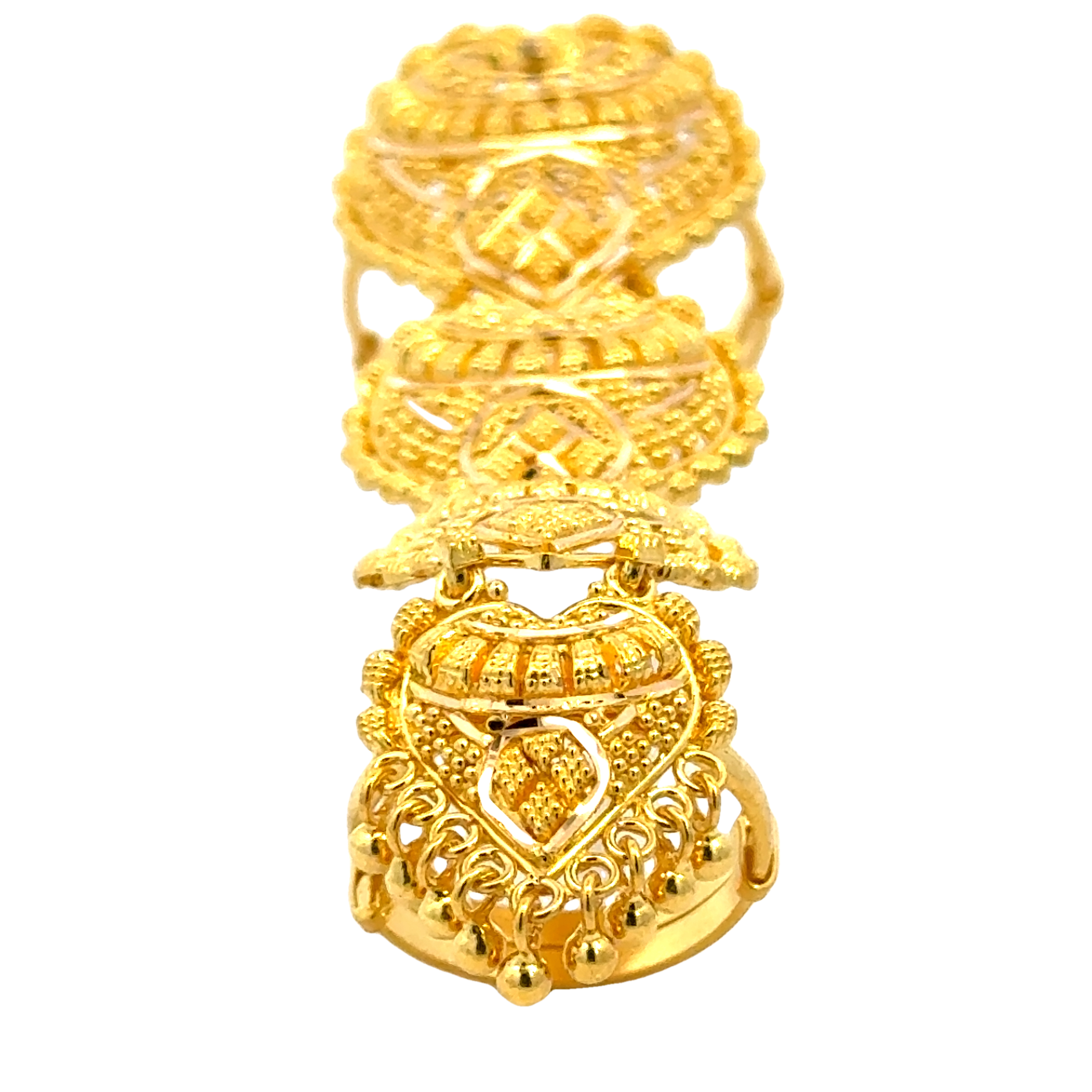 22k Yellow Gold Adjustable Whole Finger Filigree Ring in size 5 and total gold weight of 12g