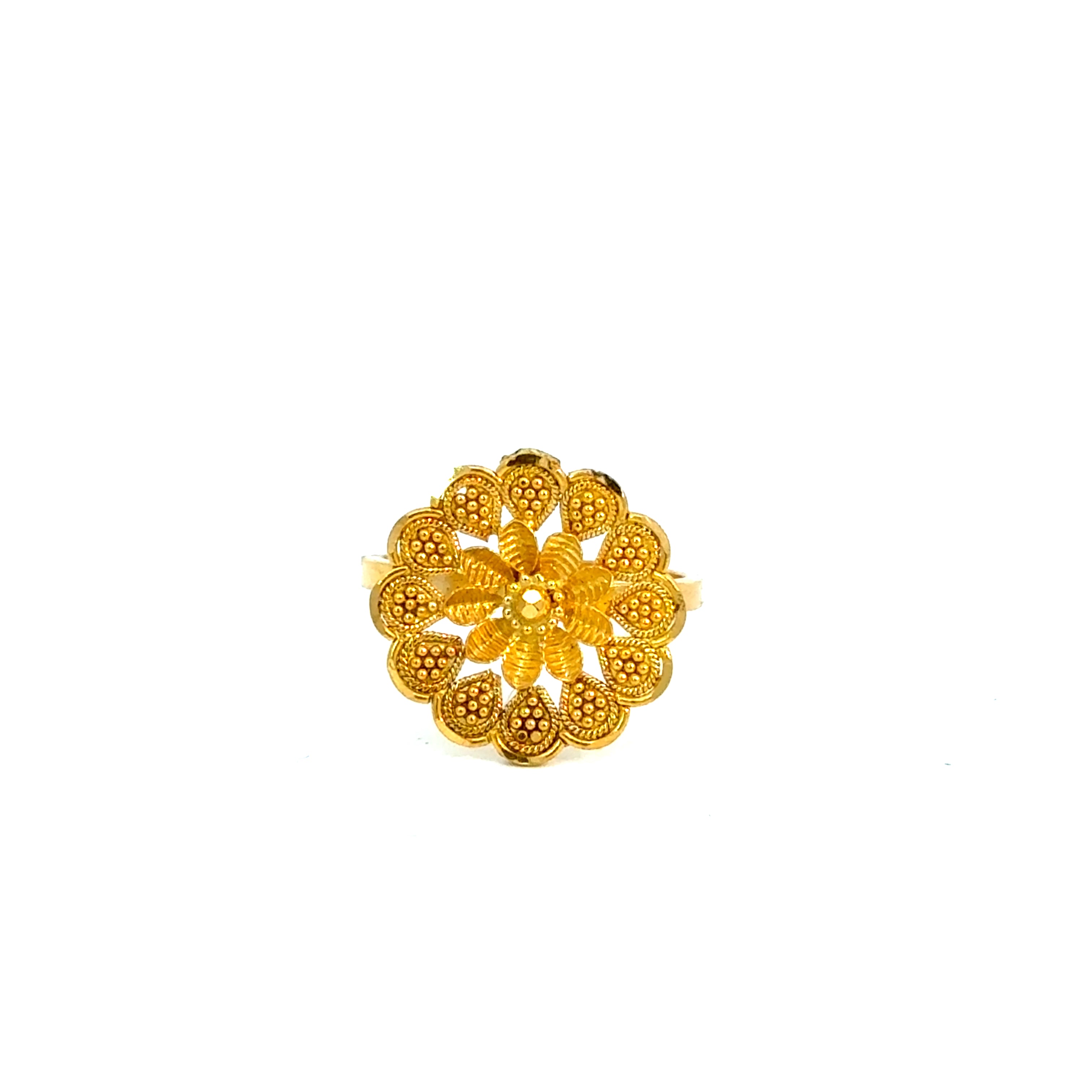 22k Yellow Gold Filigree Sunflower  Rings in size 4.5 and total gold weight of 2.53g