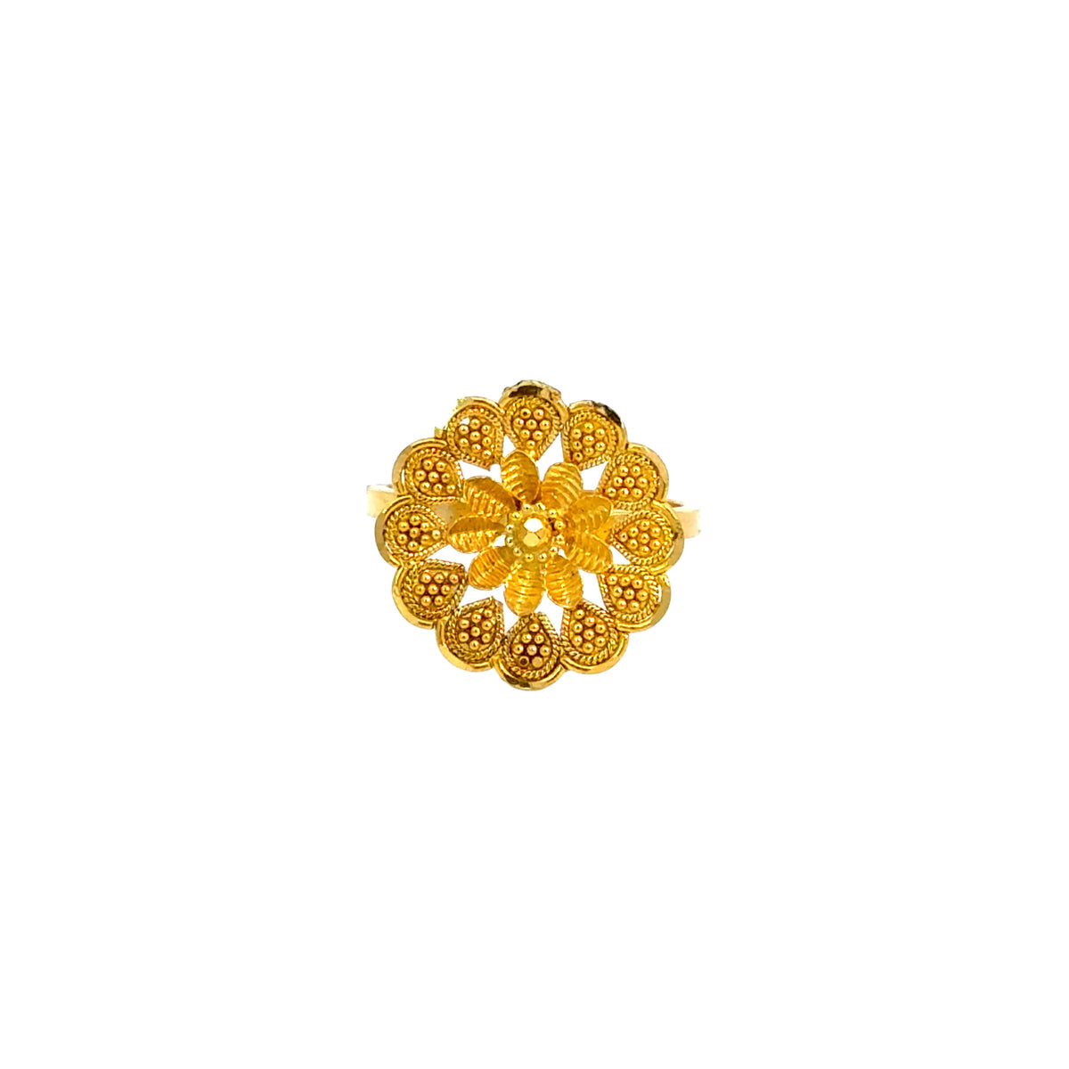 22k Yellow Gold Filigree Sunflower  Rings in size 4.5 and total gold weight of 2.53g