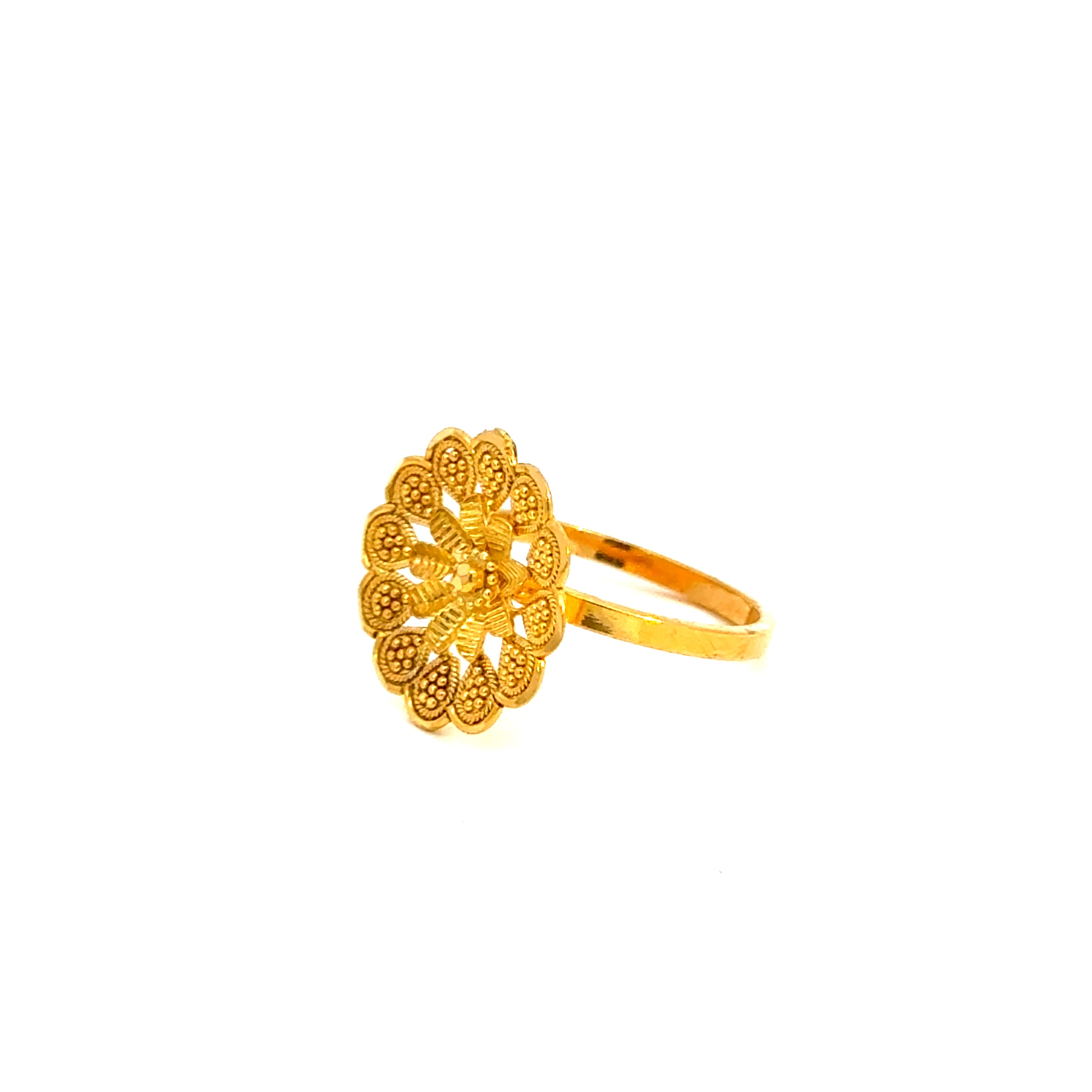 22k Yellow Gold Filigree Sunflower  Rings in size 4.5 and total gold weight of 2.53g