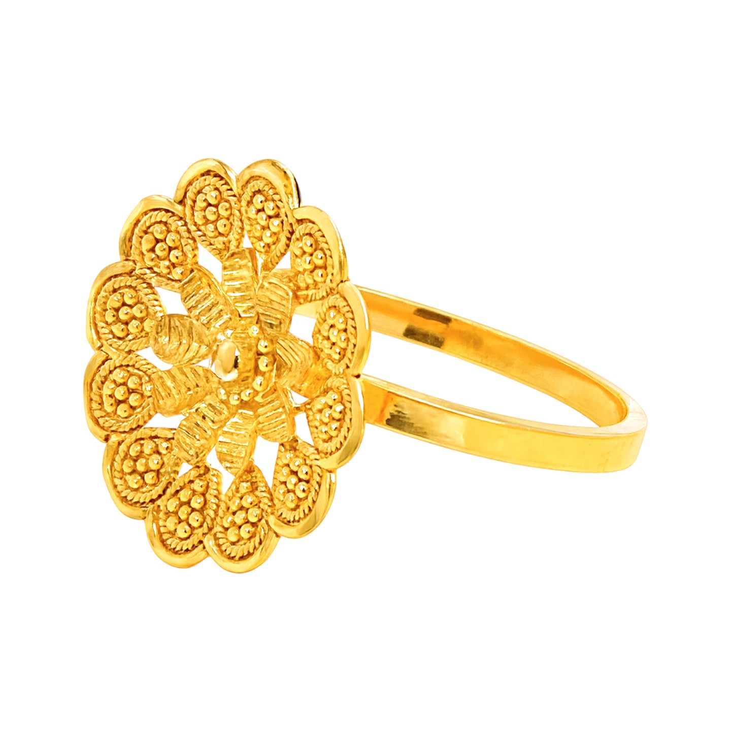 22k Yellow Gold Filigree Sunflower  Rings in size 4.5 and total gold weight of 2.53g