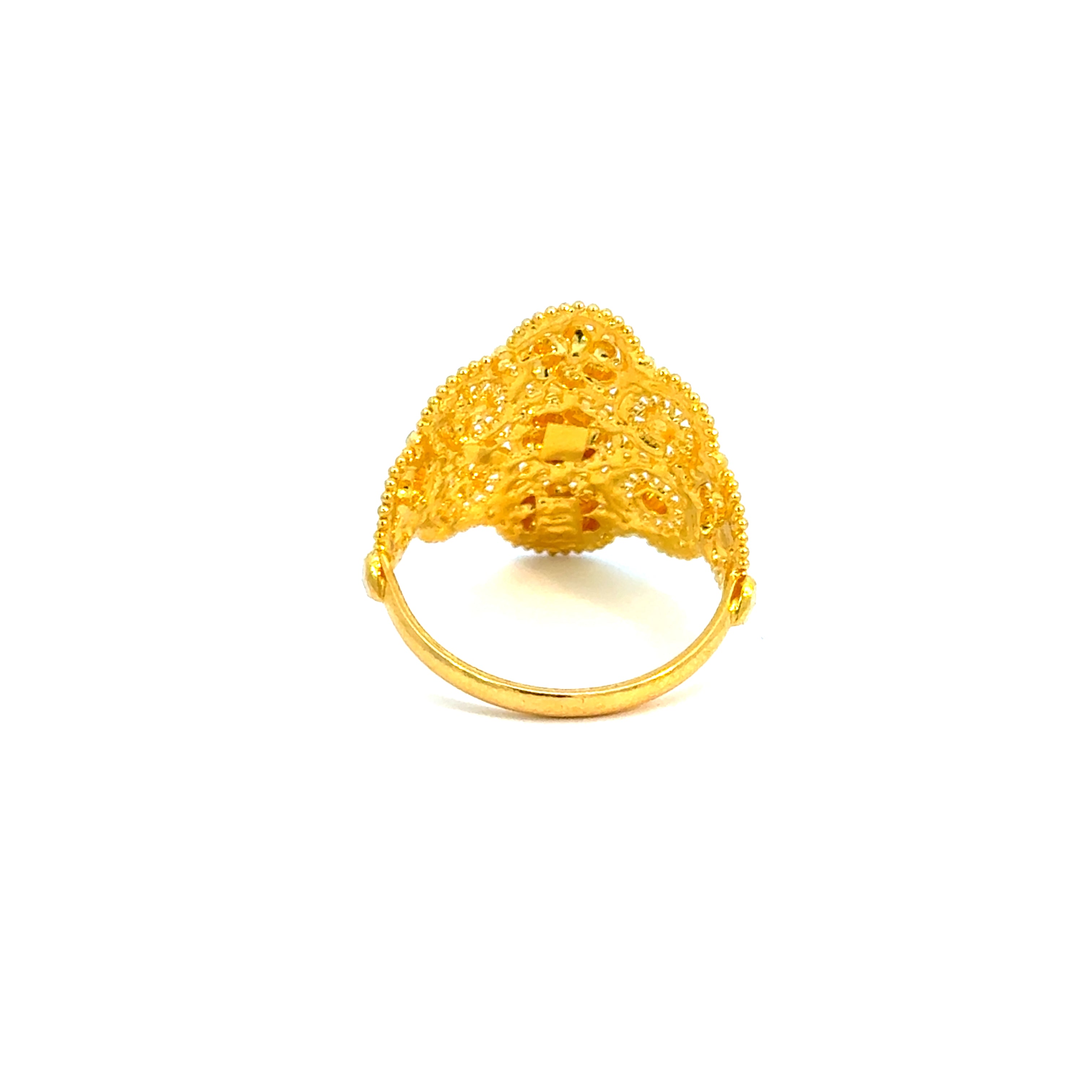 22k Yellow Gold Filigree Cocktail Rings in size 7.5 and total gold weight of 4.27g