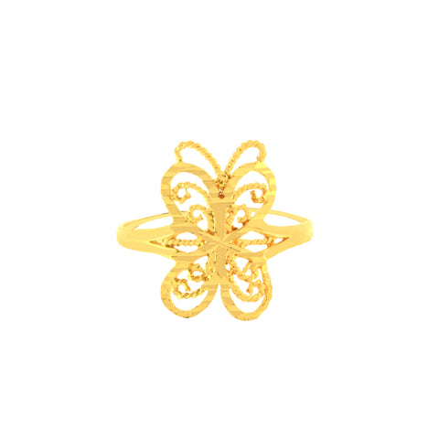 22k Yellow Gold Filigree Butterfly Ring in size 7.5 and total gold weight of 2.16g