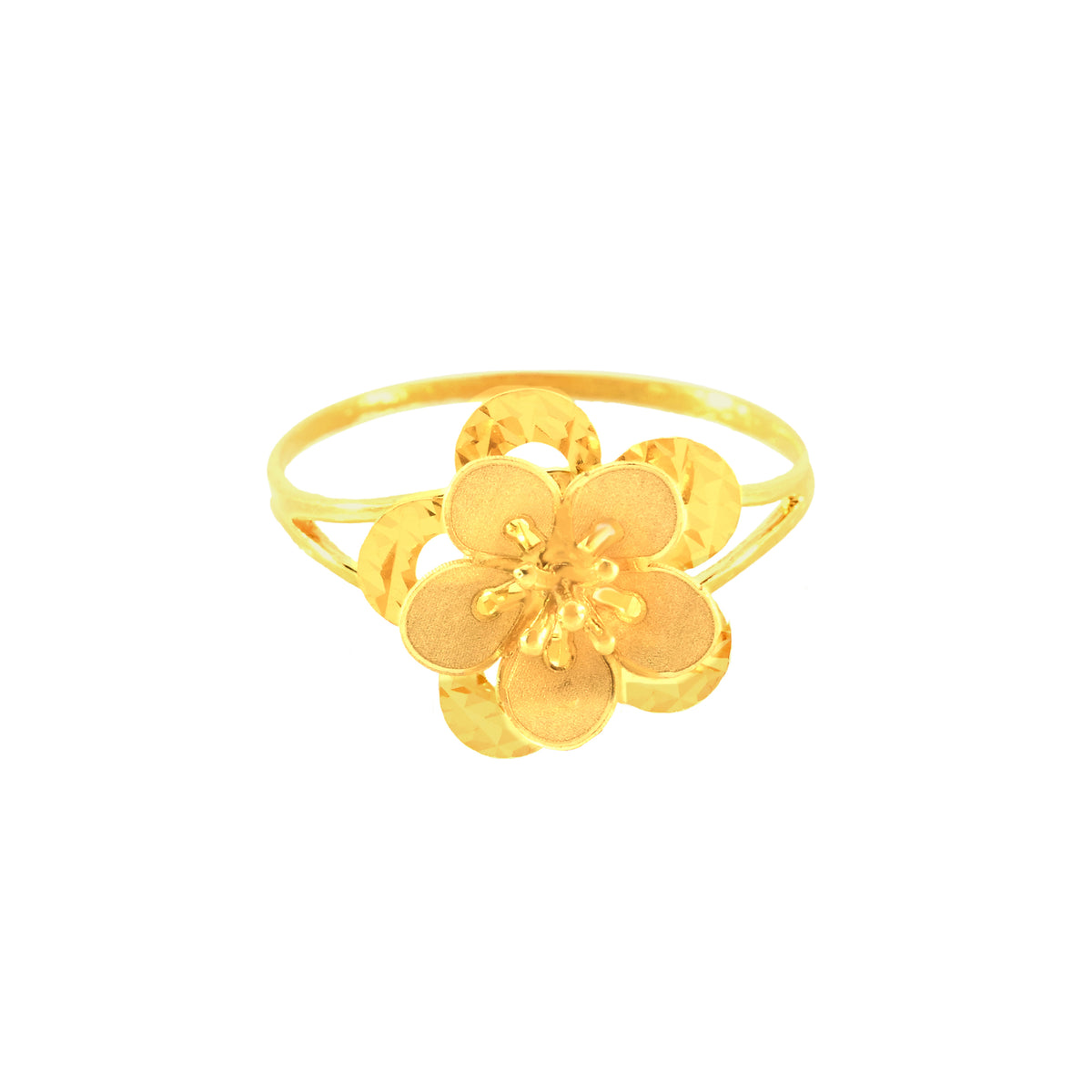 22k Yellow Gold Floral Ring in size 6.8 and total gold weight of 1.74g