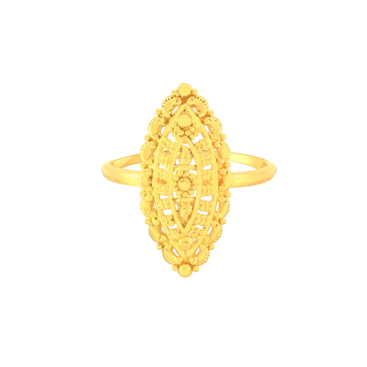 22k Yellow Gold Fancy Marquise Ring in size 7.4 and total gold weight of 2.73g