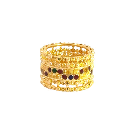 22k Yellow Gold Minakari Band Stacked Ring measuring 6.5