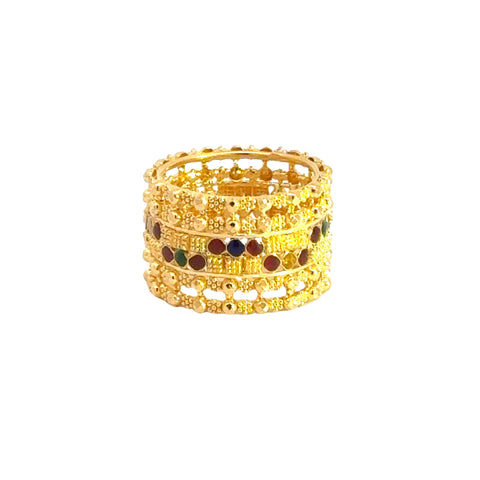 22k Yellow Gold Minakari Band Stacked Ring measuring 6.5