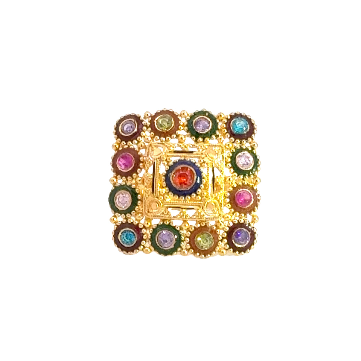 22k Yellow Assorted Stones Large Fancy Ring with Stones in size 7