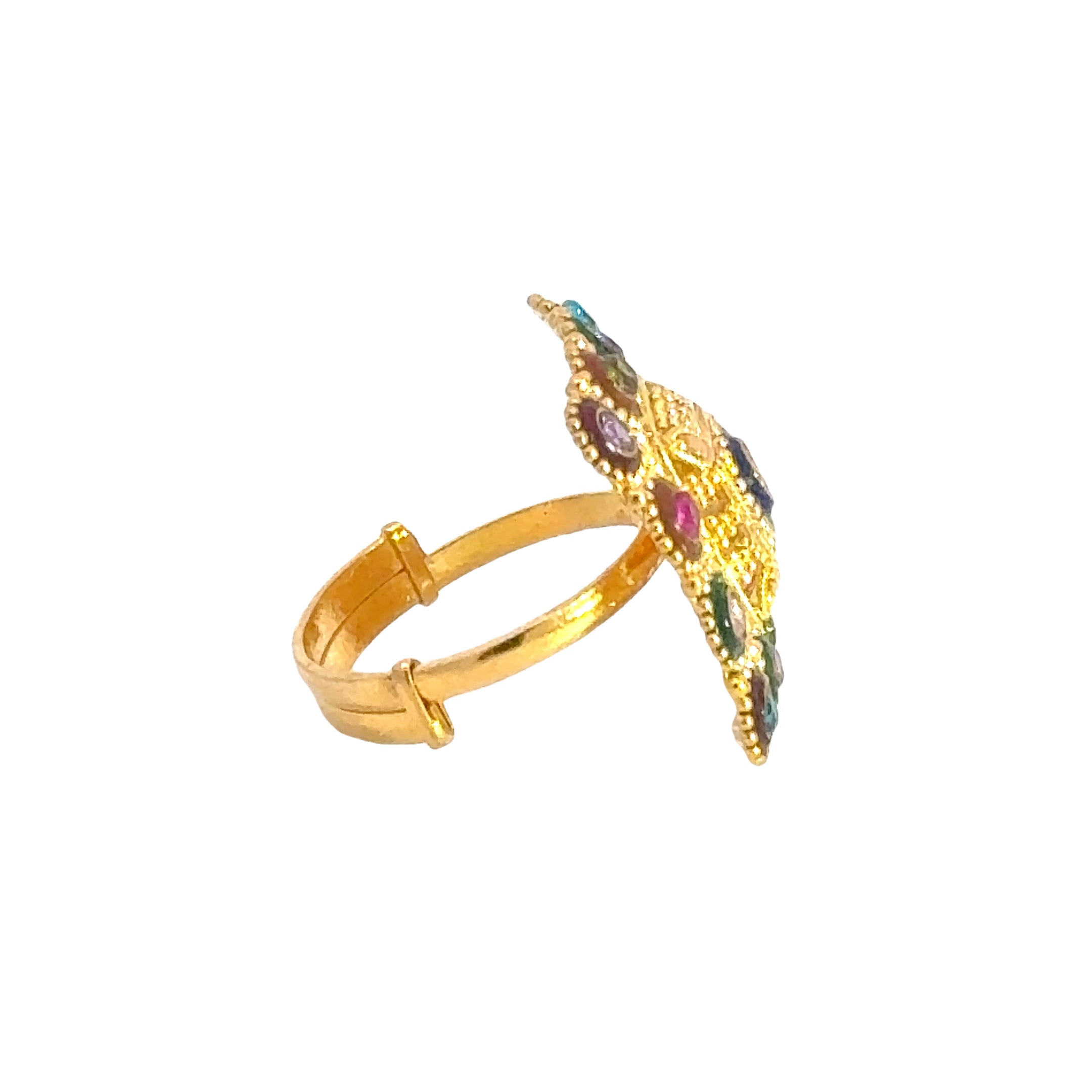 22k Yellow Assorted Stones Large Fancy Ring with Stones in size 7