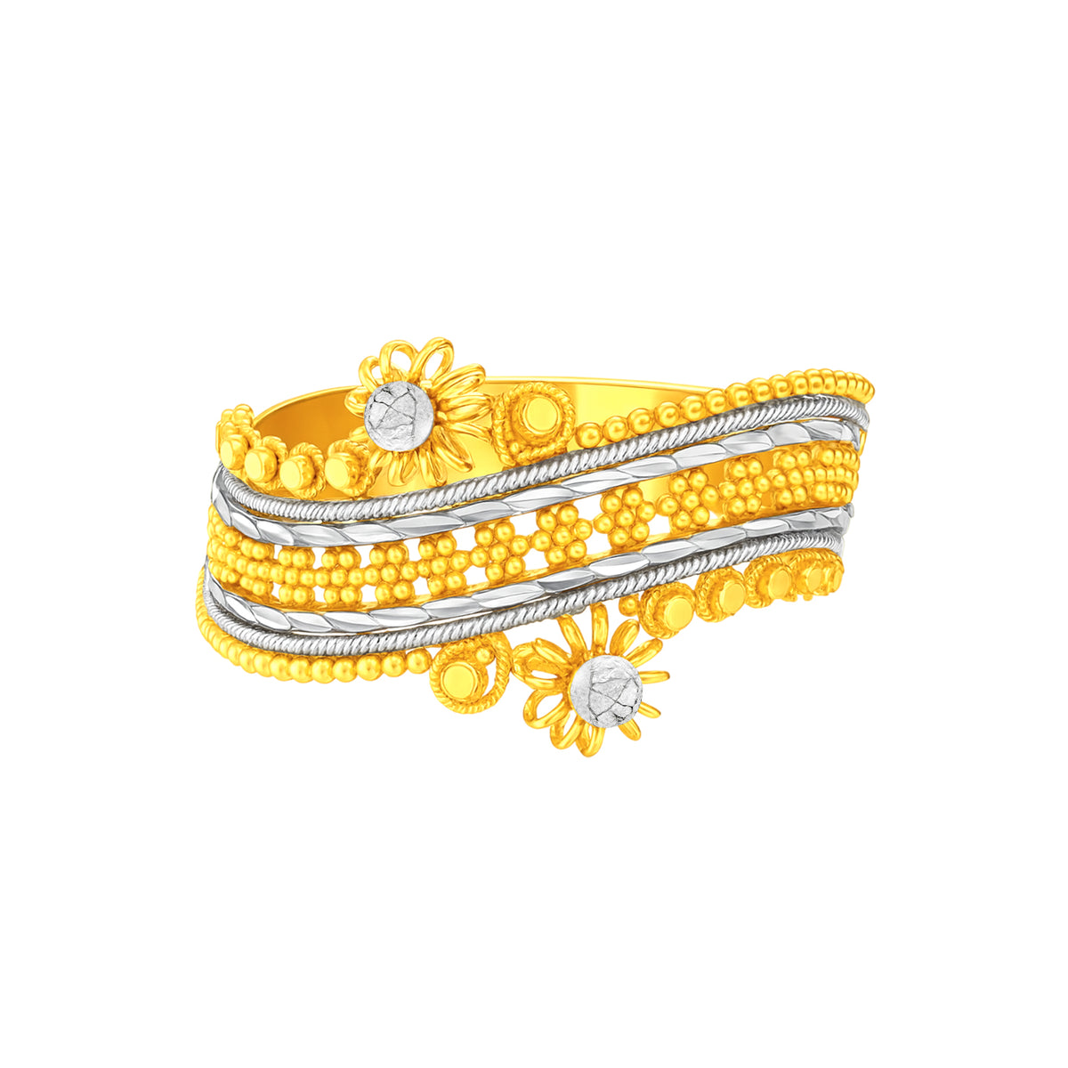 22K Gold Two-Tone Bead & Floral Ring