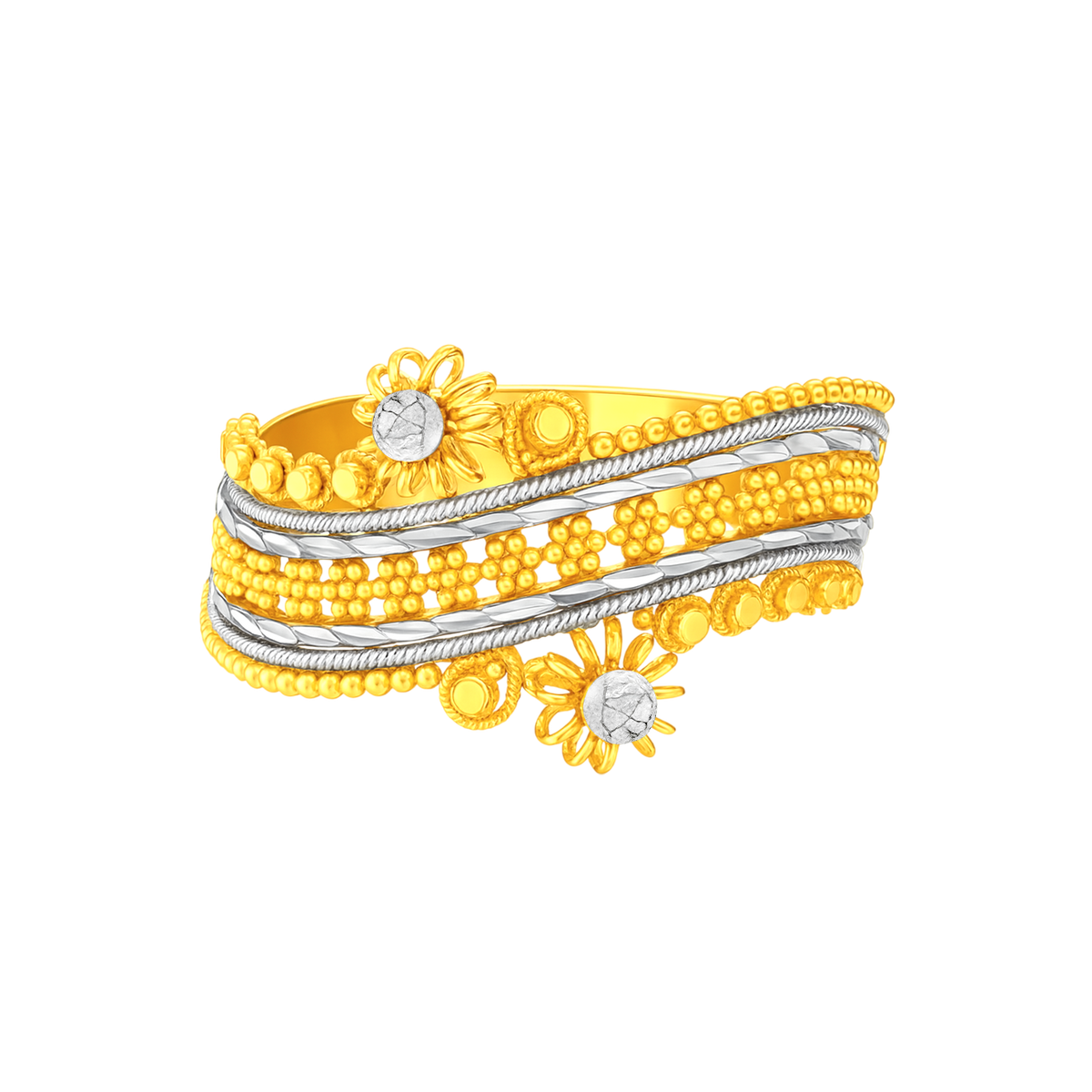 22K Gold Two-Tone Bead & Floral Ring