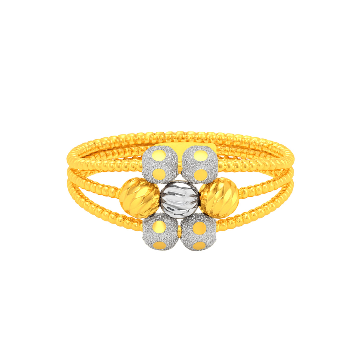 22K Gold Two Tone Three-Layer Beads Ring