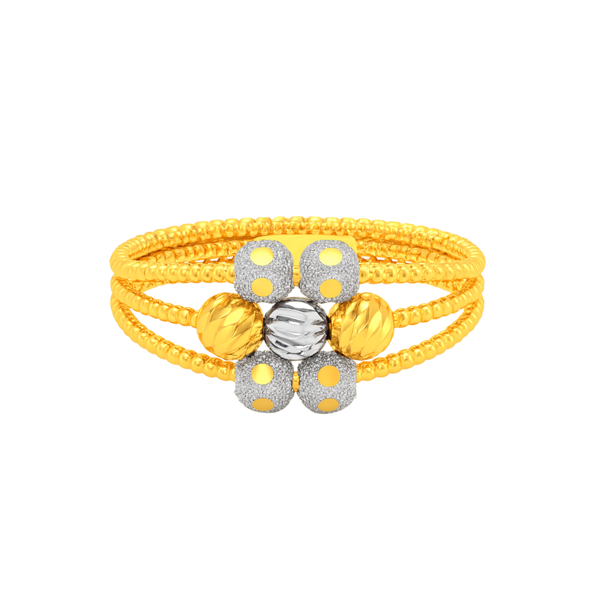 22K Gold Two Tone Three-Layer Beads Ring