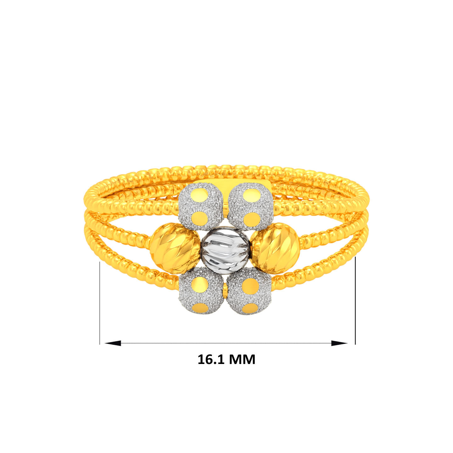 22K Gold Two Tone Three-Layer Beads Ring