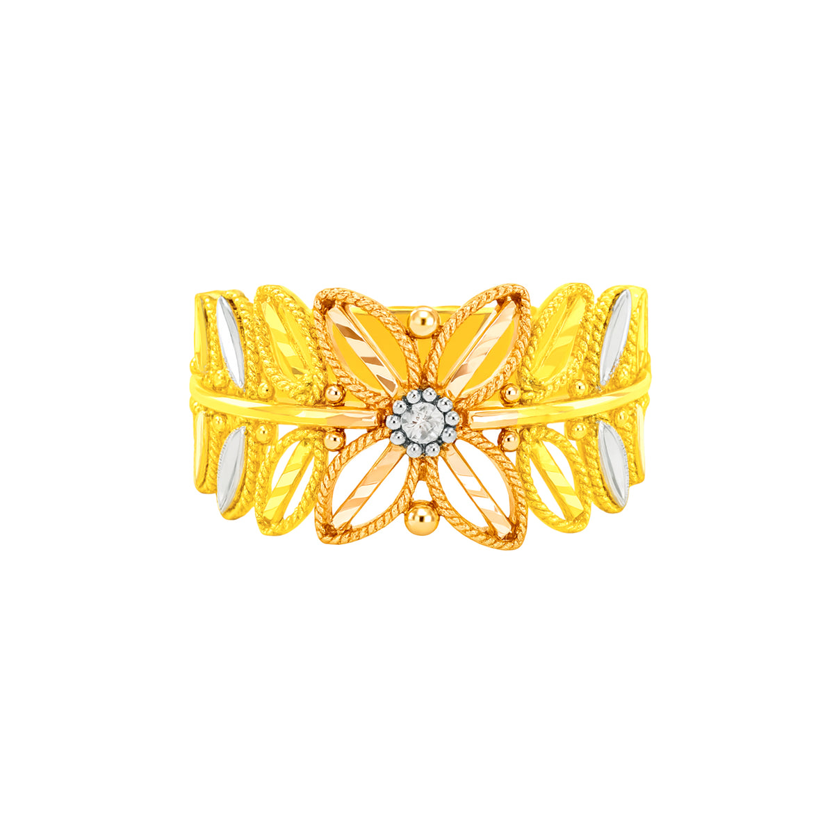 22K Gold Tri Tone Blossom Ring